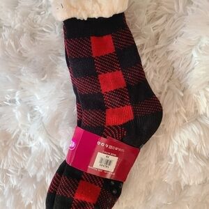 WINTER Buffalo plaid Fleece Sherpa Thermal lined socks Size 7 NWT